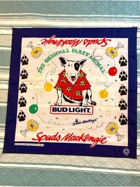 Bud Light x Spuds MacKenzie Blue and White Bandana Scarf
